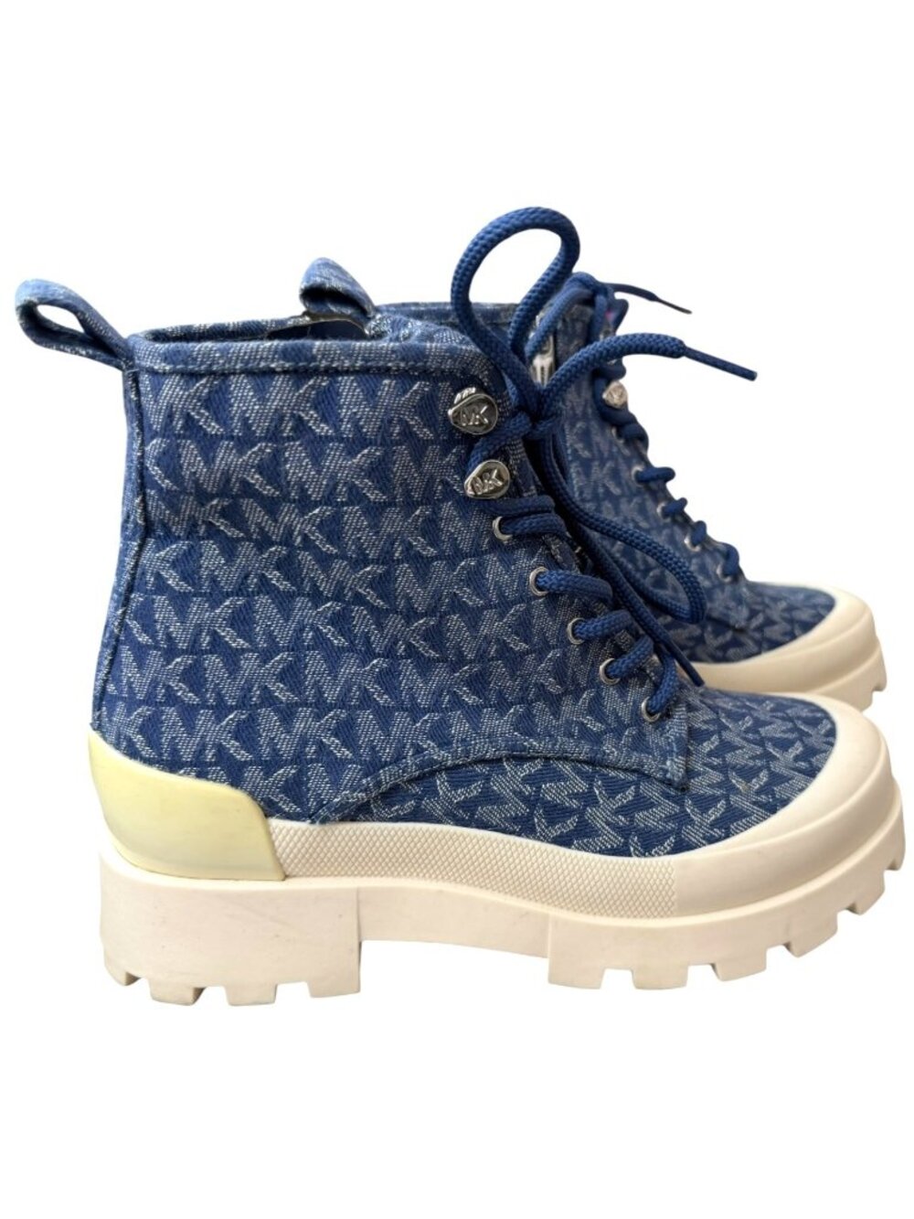 Michael Kores Payton Denim Jacquard Combat Boots SZ 6 NWOB MSRP 349.99
